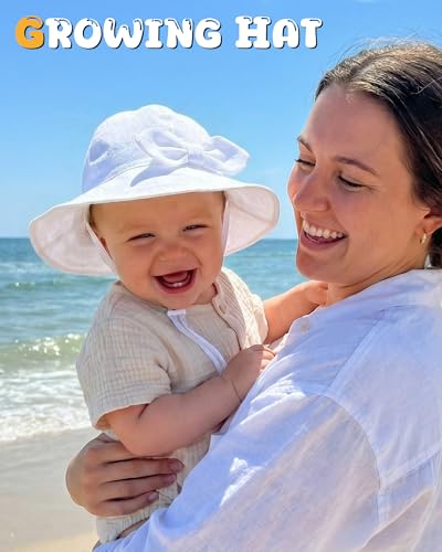 HONGTEYA Baby Sun Hat Cotton Stripe Bow Wide Brim Toddler Beach Bucket Hat - image 6
