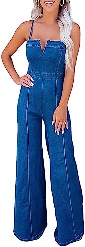 Denim Jumpsuit for Women Sexy Sleeveless High Waist Slim Fit Fash...