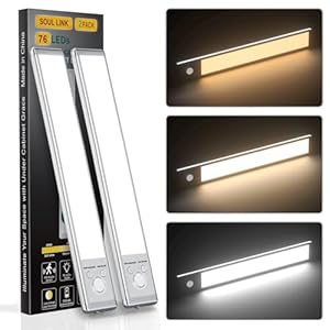 Under Cabinet Lights,76 LED Operated Motion Sensor Light Indoor,1500mAh USB Rechargeable Closet Lights, 2 Pack Magnetic Dimmable Closet Lights，Wireless Under Counter Lights for Kitchen, Stairs
