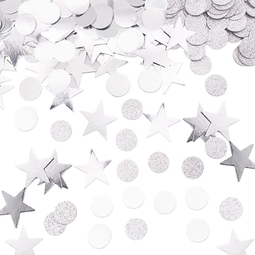 Lot de 400 Confettis en Forme D'étoile, Confettis Ronds étoile Argent, Confetti métalliques Scintillants de Confetti de Table Décoration pour Anniversaire...