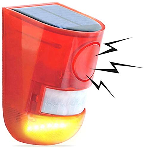 JOYWAY Solar Motion Sensor Detector Siren Sound Alarm LED Warning Strobe Flashing Red Light Security Outdoor Waterproof Device Keep birds, Animal Expel for Home Warehouse Farm balcony