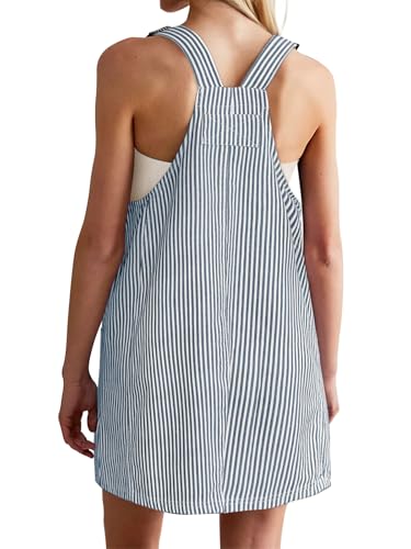Image of Yousify Womens Casual Denim Dress Summer Striped Overalls Romper Adjustable Straps Sleeveless Jean Dresses with Pockets