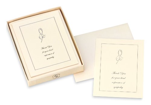 CR Gibson Box of 10 Sympathy Acknowledgment Note Cards, Silver Rose (CST-3914)