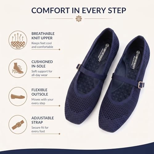 Image of Frank Mully Womens Casual Flat Shoes Square Toe Shoes Knitted Mesh Flat Comfort Work Flat Shoes for Daily Washable