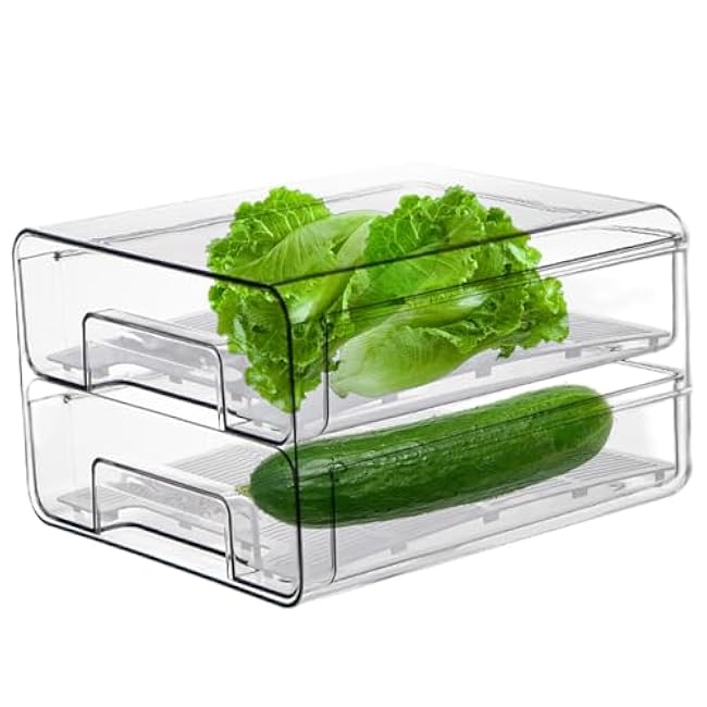 Fridge Drawer Organizer, Fridge Drawer 2 Layer Pull-Out Transparent PET Organizer Stackable Fresh Keeping Refrigerator, Refrigerator