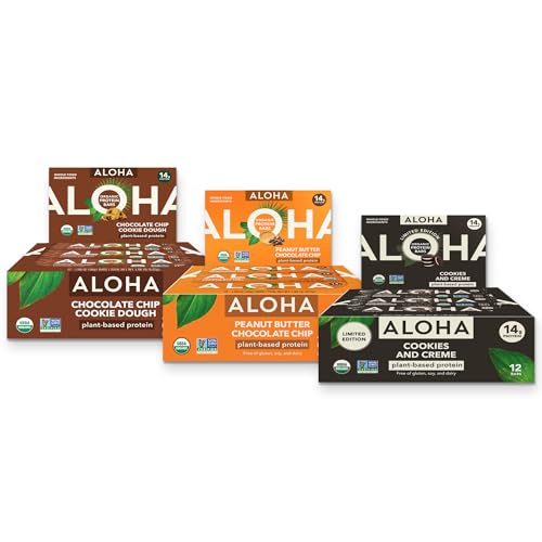 ALOHA Organic Plant-Based Protein Bars Bundle — Chocolate Chip Cookie Dough + PB Chocolate Chip + Cookies and Creme | 36 Bars (1.98oz, 12+12+12) | 14g Protein, 10g Fiber, 5g Sugar | Lunchbox · After-S image 2