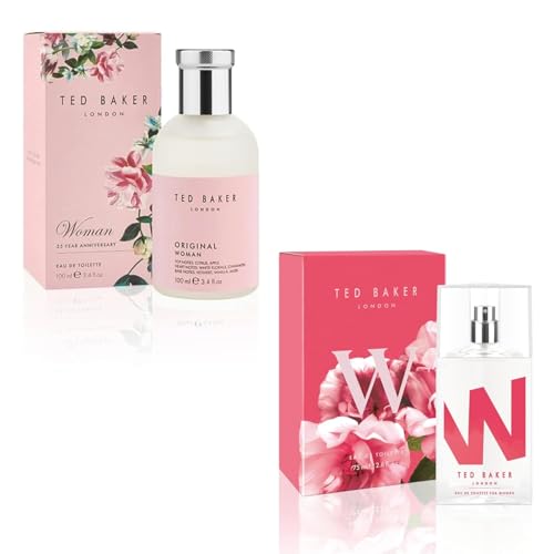 Ted Baker Coffret W & Woman Pink EDT. Duo de parfums pour femme, fragrances florales vertes et fruitées, parfum de créateur longue tenue, cadeau. 75 ml et...