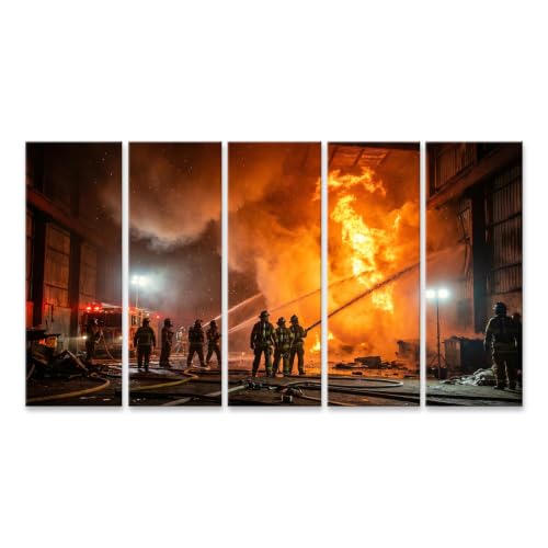Tableau sur toile de pompier XXL décoration murale en 5 pièces pour bureau