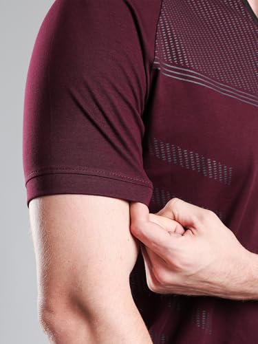 Image of GROW Stylish Aeroflex Zip T Shirt for Men Workout | Cotton and Spandex Quarter Zip Back Printed Collar T-Shirts for Men Half Sleeves
