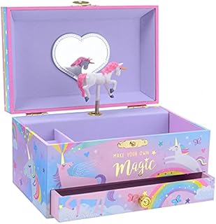 Jewelkeeper Girl's Musical Jewellery Storage Box with Pull-out Drawer, Cotton Candy Unicorn Design, Somewhere Beautiful Dreamer Tune | Child Jewellery Boxes, Musical Unicorn Jewellery Box