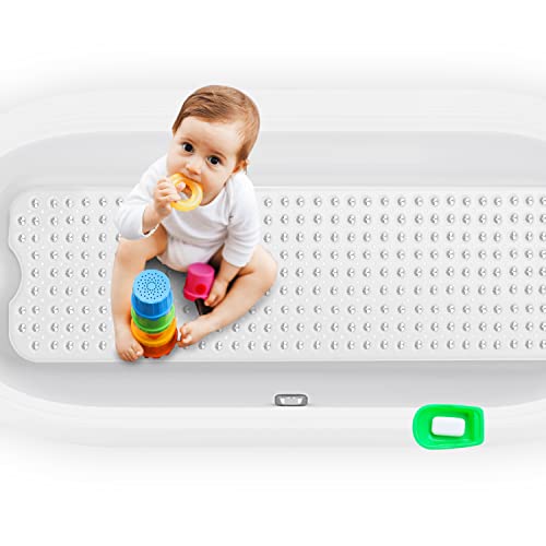 Tiikiy Alfombra de Bañera, Antideslizante Alfombra para Ducha, 100×40cm Alfombrilla de Baño con Ventosas, Antibacterial, Resistente al Moho,Lavable a Máquina, para Niños Ancianos(Blanco) Cover