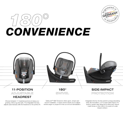 Image of Cybex Aton G Swivel Infant Car Seat with 180-Degree Rotate, Linear Side-Impact Protection, 11-Position Headrest, SensorSafe & Safelock Base, Lava Grey