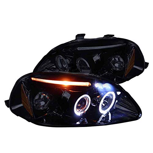 Spec-D Tuning Halo Projector Headlights Glossy Black Housing Smoke Lens Compatible with Honda Civic 2/3/4DR 1996-1998 L+R Pair Head Light Lamp Assembly
