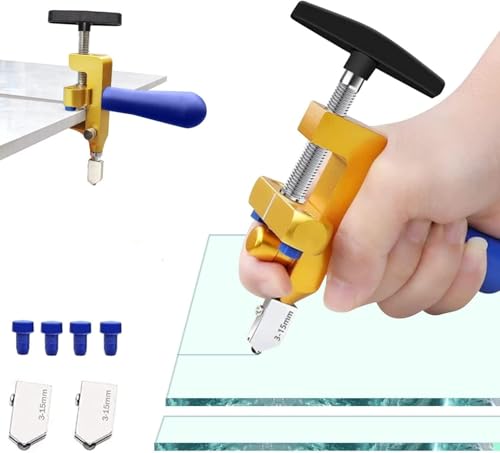 Coupe-carreaux manuel, coupe-verre, outil de coupe 2 en 1 avec 3 lames en acier tungstène et 8 pieds de contact pour le bricolage de vitres, miroirs, carrelages et carreaux émaillés.