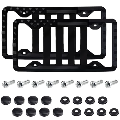 2 PCS Silicone License Plate Frame, Black American Flag License Plate Frame, Rubber Licence Plate Holder, 3D Stars and Stripes USA Flag Front Rear License Plate Covers Frames for Car, Truck and SUV