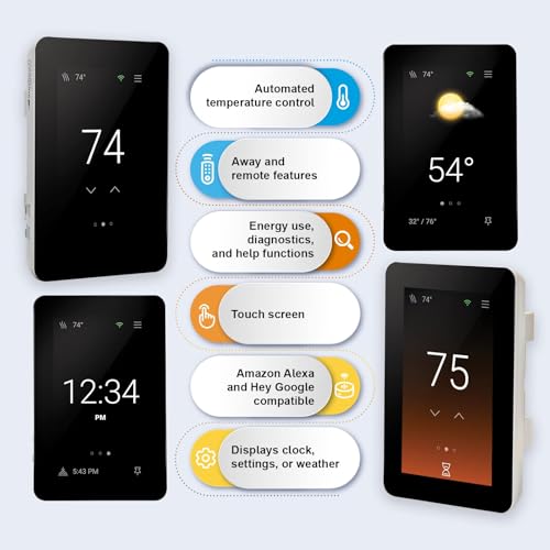 SunTouch SunStat ConnectPlus Touchscreen Programmable Smart Voice-Activated Wi-Fi Thermostat for Electric Floor Heating Systems, 4.3" Screen, Floor and Air Sensing Control, Remote Access