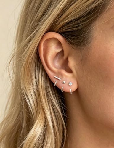 Tornito Huggie Half Hoop Earrings Stainless Steel Stay Close Hoop Earrings CZ Star Moon Pearl Butterfly Stackable Huggie Hoops for Multiple Piercing Backless Small Open Earring for Women Gold Silver Plated - 3
