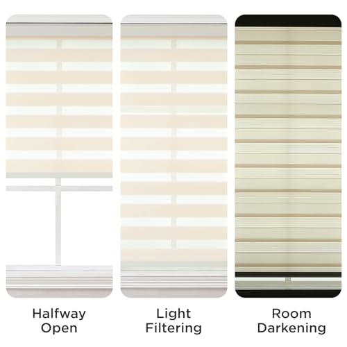 Joydeco Cordless Zebra Blinds for Windows, Dual Layer Light Control Window Blinds with Light-Proof Aluminum Cover, Free-Stop Roller Shades for Home & Office (Beige,72" W x 75" H)