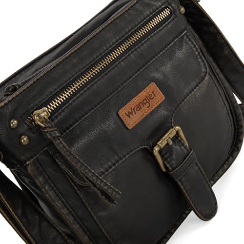 Wrangler Crossbody Bag for Women Small Soft Washed Leather Multi Pocket Shoulder Purses4