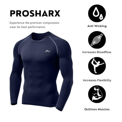 Image of PROSHARX Men's Premium Full Sleeve Compression T-Shirt - Athletic Base Layer Tights for Fitness & Sports