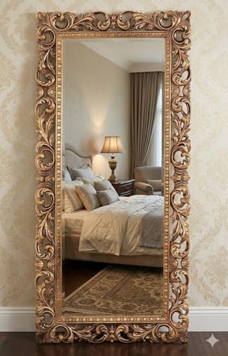Image of Exquisitely Crafted for Any Glamour Queen Wood Mirror Wood Wall Carving Mirror Frame Antique Color Black Gold 2 X 5 Feet No Mirror Only Frame