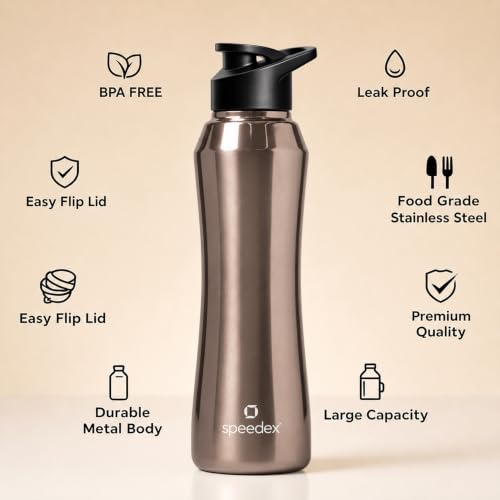 Image of Speedex Stainless Steel Water Bottle 1 Ltr, 1000 ml Metal Bottle For Daily, Office, School, Gym, Travel Use for Men, Women, Kids, Adults-Leak Proof Sipper Cap, BIS Approved, Copper Gold, Set of 3