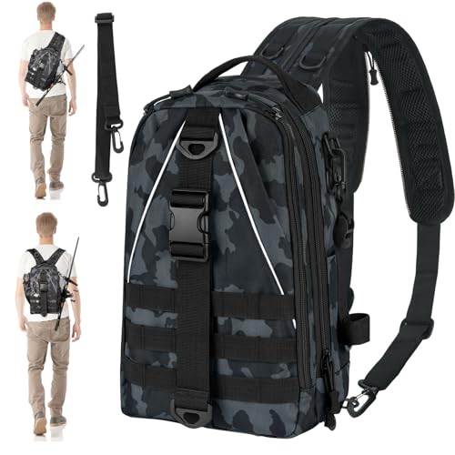 THKFISH Mochila de Pesca Táctical 10L Mochila Pesca Mochilas al Aire Libre con Correas Desmontables para la Pesca, Camping y Senderismo Ciclismo Camuflaje Negro