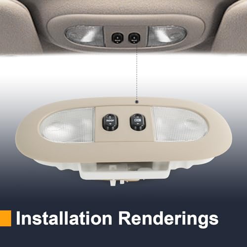 Image of LED Overhead Console Dome Map Light Interior Lamp Roof Reading Light, Beige | Compatible with 2004-2008 Ford F-150 2006-2008 Lincoln Mark LT Replace# 7L3Z-18519A70-BA, 4L3Z-18519A70-BAA