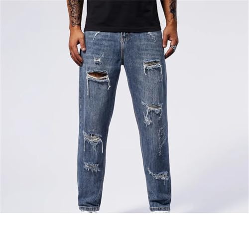 Men's Perforated Jeans Loose Harun Retro Street Korean Edition Long Pants3