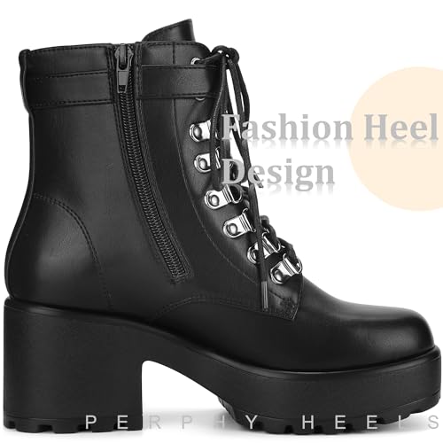 Perphy Round Toe Platform Chunky Heels Combat Boots for Women4