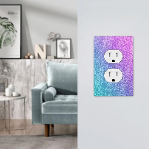 Decorative Outlet Covers Gillter Purple Pink Blue Gradient Sparkle 1 Gang Duplex Light Switch Cover Plate Unique Wall Plate Electrical Switch Plate Covers for Bedroom Home Decor