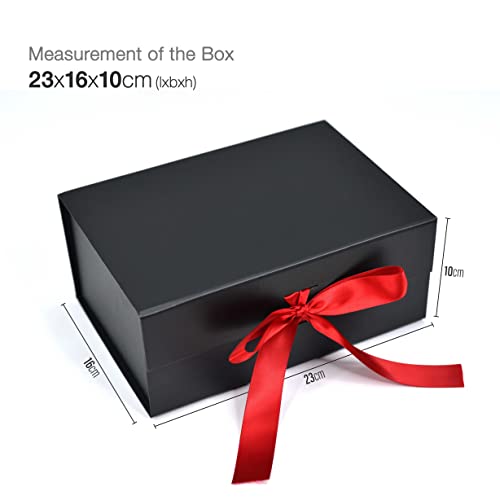 Image of RBS - Black Gift Boxes for Packaging (Empty) 23 x 16 x 10cm Holds Upto 5kg, Multipurpose Valentine Gift Boxes for All Occasions (1 Pack) Cardboard Boxes Empty Gift Box for Presents (Red Ribbon)