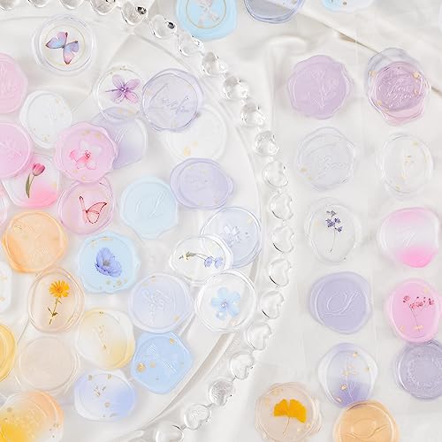 URROMA Wax Seal Stickers,60 Pcs Transparent Acrylic Blue Purple Romantic Gradient Seal Stickers for Envelopes Scrapbooking - Image 4