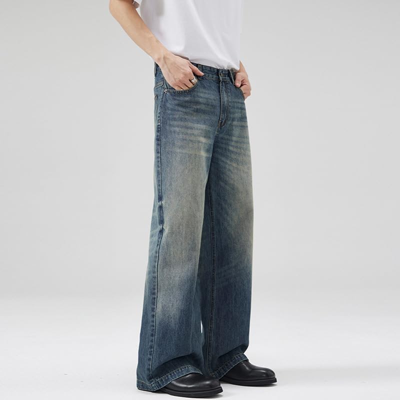 Men's Jeans A-line Vintage Elastic Waist Straight Leg Spring Denim Pants3