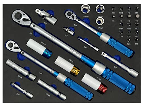 Kraftwelle Profi Drehmomentschlüssel Set 32 teilig beinhaltet 1/4, 3/8, 1/2 Zoll Umschaltknarren von 2-220 NM - feinverzahnte Ratschen - inkl. Stecknuss und Bit Set