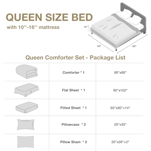 Image of HYMOKEGE Rose Gold /Light Grey Queen Comforter Set Seersucker 7 Pieces, All Season Luxury Bed in a Bag Queen for Bedroom, Bedding Set with Comforter, Sheets, Pillowcases & Shams