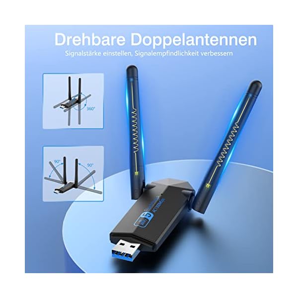 USB WLAN Stick für PC, 1300Mbps USB 3.0 WLAN Adapter PC 2.4GHz/5.8GHz Dual Band Internet Stick mit 2 x 5dBi Antenna für PC/Desktop/Laptop, Kompatibel mit Windows 11/10/8/7/Vista/XP, Mac OS – Bild 8