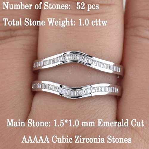 Newshe Jewellery AAAAA Cz Ring Enhancers for Engagement Rings 925 Sterling Silver Curved Wedding Bands for Women Emerald Size 5-103
