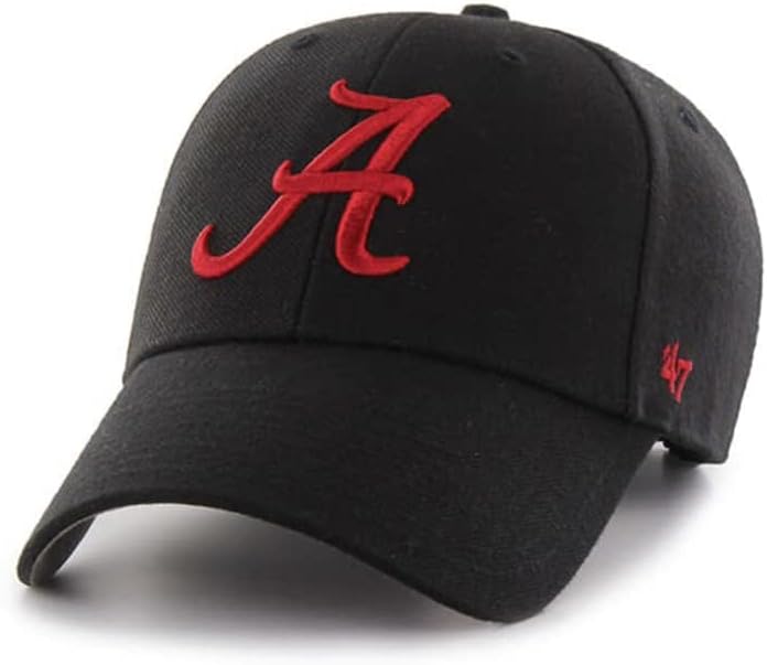 47 Alabama Hat (UA Crimson Tide) Mens Womens MVP Adjustable Cap, Structured Fit, Black, One Size