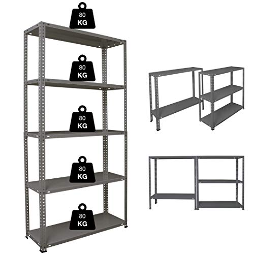NAWA Home & Work Estantería Metalica 5 Baldas (Gris). Ideales para despensa, el sótano, el garaje, trastero o la oficina. (Gris)