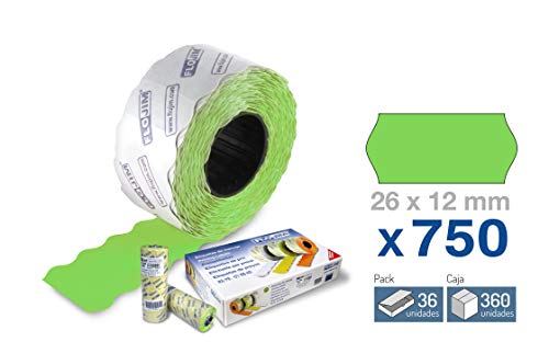 36 Rollos de 750 Etiquetas Marcaje - Verde Fluor 26 x 12 mm Cover