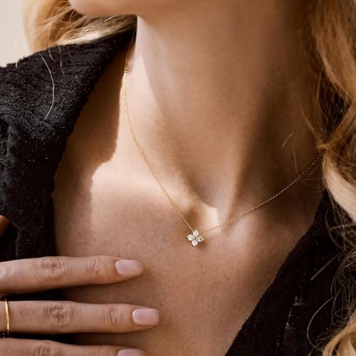 Image of Gold Silver Necklace for Women, Dainty Cubic Zirconia Pendant