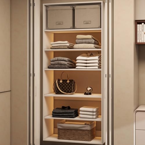 Keloyid Modular Wooden Closet System with Shelves Wall Mount Modern Shelving for Walk in Closet Bedroom Organization Built in Clothes Storage White 31.5'' x 15.75'' x 70.87''