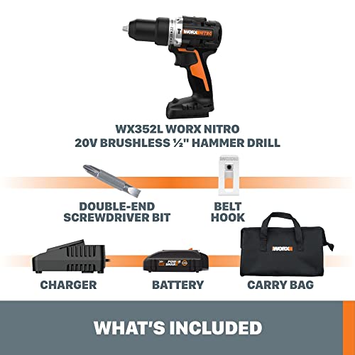 Worx Wx352L 20V Power Share 1/2" Cordless Hammer Drill #TOP5