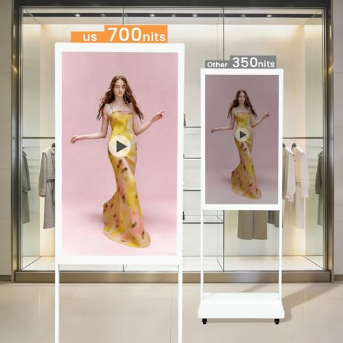 Image of 43 inch Digital Signage Display Kiosk Indoor Floor Standing Advertising White | 4K Android 14 4 + 32 Storage, USB WiFi HDMI Bluetooth Input, Smart Split Screen, Free CMS, 700 Nits, Life over 50,000 hours