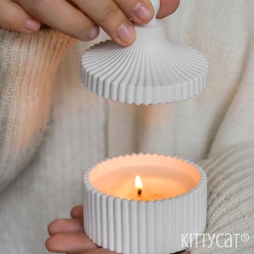 Image of Kitty Cat Aesthetic Soy Wax Scented Candles | Reusable Concrete Sea Shell Jars | Vanilla Aroma | 12+ Hours Burn Time | Perfect Home Decor for Bedroom, Office & Hostel (Fluted Jar Candle)