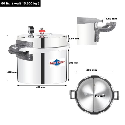 Image of Time Saver ISI Mark Commercial Hard Anodized Aluminum Outer Lid Handi Pressure Cooker - (Silver, 60L)