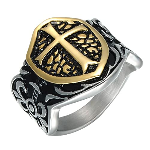 Bague Templier Homme grande taille en acier, bijoux de protection de l'armée