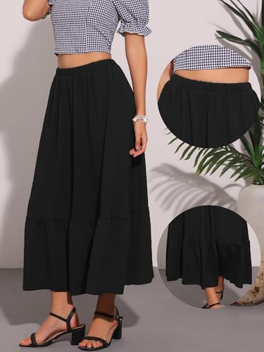 Allegra K Summer Maxi Skirt for Women's Elastic High Waist Flowy Tiered A-Line 2025 Beach Casual Long Skirts2