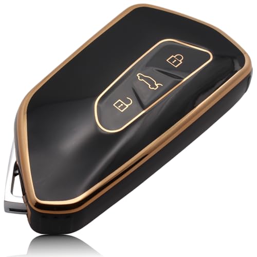FOAMO Autoschlüssel Hülle passend für VW Golf 8 ID.3 ID.4 ID.7 passend für Skoda Octavia & Enyaq Seat Leon Cupra Formentor (Schwarz - Gold)